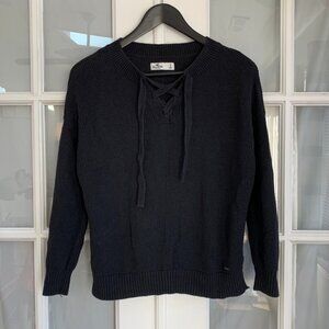 Hollister Lace Up V-Neck Ribbed Knit Sweater